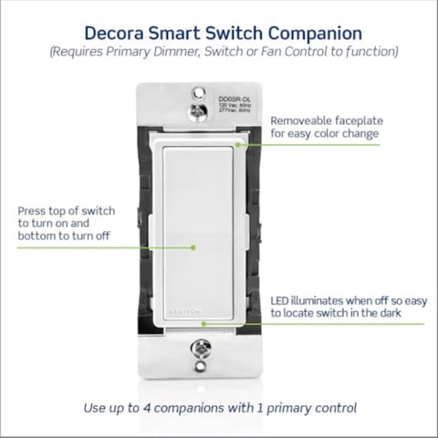 Decora Smart Switch Companion For Multi-Location Lighting Control With Locator LED Not For Stand-Alone Use 120/277VAC 60Hz DD0SR-DLZ