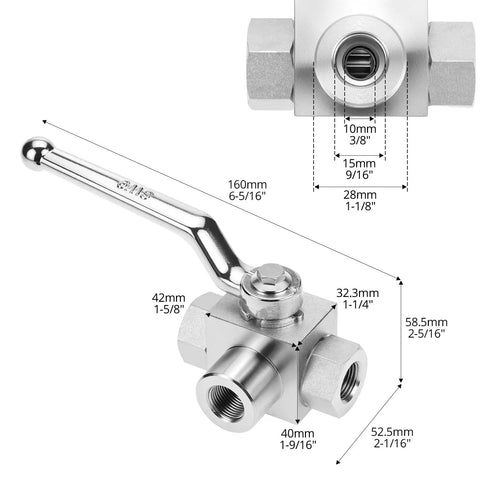 Three Eighth Inch NPT Female High Pressure Hydraulic Ball Valve Three Way 7250 PSI Workhorse for Water Oil and Gas Flow Control