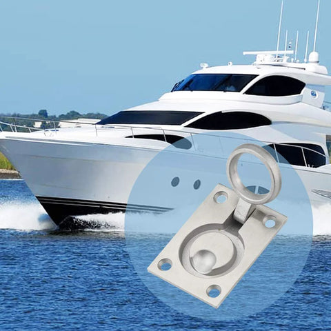 2 Pack Square Flush Pull Ring Handles For Recessed Boat Hatch Latch And Cabinet Flush Mount Hidden Lifting Ring Handles displayed with yacht