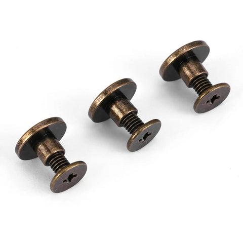 Premium Flat Head Brass Rivets And Copper Hardware Screws 20 Piece 5Mm Set For Heavy Duty Leather Crafting, close-up of three screws.