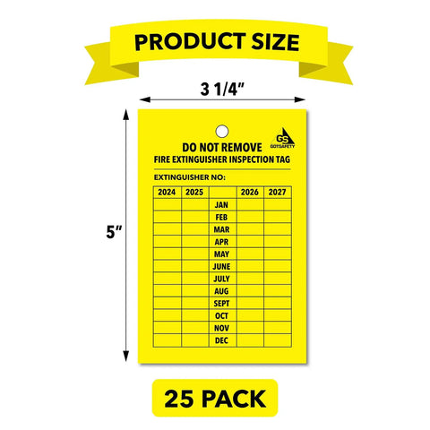 4 Year Fire Extinguisher Inspection Tags 25 Pack Durable UV Waterproof Never Tear Digital Polyester Monthly Updates