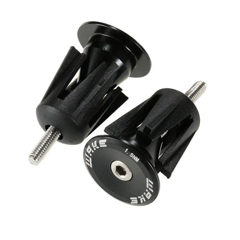 Bar End Plugs 2 Pack End Caps For Mountain Road BMX Bikes Aluminum Rubber Sponge Dope Durable Easy Install Fits 24mm Outer Diameter Bars With 17mm And Up Inner Diameter Black, showing two black end caps with metal screws