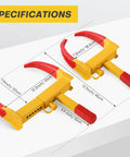 Heavy Duty Wheel Clamp Lock For Cars Trucks Trailers And SUVs Adjustable Universal Tire Lock With 3 Keys Anti Theft Security Durable Steel Construction Soft Coated Clamp Red dimensions view