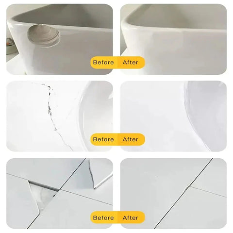 Before and after results using Tile And Ceramic Glaze Repair Paste For Porcelain And Ceramic Tiles, Crack And Chip Filler And Grout Sealer.