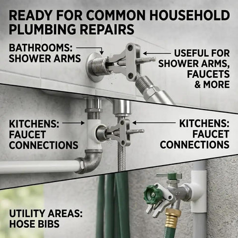 Heavy Duty Drill Powered Broken Pipe Thread Extractor Tool Set With Universal Compatibility For Plumbing Repairs To Spin Out Damaged Fittings Fast And Easy Saving You Plenty Of Time On Any Job, used on shower arms, faucets, and hose bibs