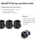 Pack Of 20 Half Inch Lug Nuts Open End Bulge Acorn Style Six Spline Sixty Degree Taper Three Quarter Inch Hex Black Rust Resistant