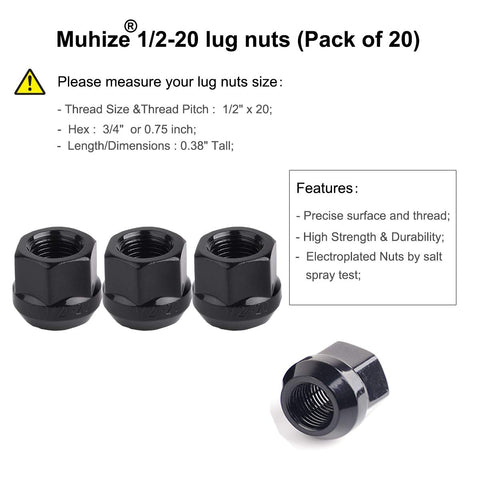 Pack Of 20 Half Inch Lug Nuts Open End Bulge Acorn Style Six Spline Sixty Degree Taper Three Quarter Inch Hex Black Rust Resistant