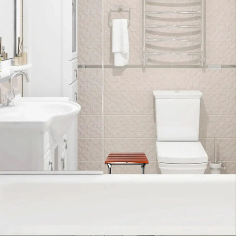 Fold Down Teak Shower Seat Wall Mount With Legs in modern bathroom