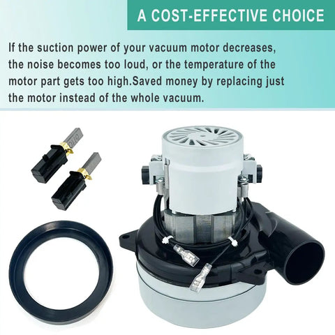 Beefy 120V Central Vacuum Motor Replacement, 2 Stage, 1100W, 97CFM, 5.7 Inch Diameter with accessories shown