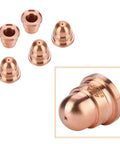 Premium 5 Pack Plasma Cutter Nozzles Model 220930 For MAX65 Torch Tips made of copper, showing five unique nozzle shapes.