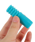 Heavy Duty 2 Pack Threaded Pole End Adapters For 19MM Metal Mop Rods in sky blue plastic held by a hand.