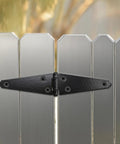 Premium Black Powder Coated Iron Strap Gate Hinges For Fences And Sheds, 6 Inch Heavy Duty Folding Hinge Kit on wooden panels.