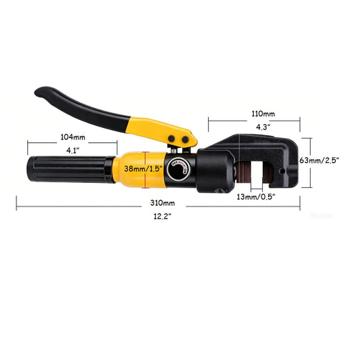 Heavy Duty 6 Ton Hydraulic Steel Bar Cutter For Cutting Rebar Up To 12 Mm, showing dimensions and design for cutting.