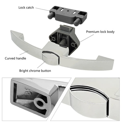 Rugged Cabinet Push Handles And Drawer Latches Kit for furniture with lock catch and premium chrome handle.
