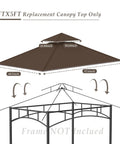5 By 8 Outdoor BBQ Gazebo Replacement Top Canopy, Double Layer Brown 100% Polyester Weatherproof Cover That Blocks Rain And UV Rays