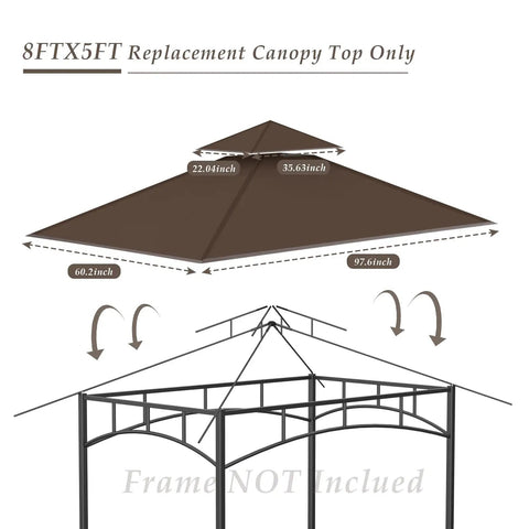 5 By 8 Outdoor BBQ Gazebo Replacement Top Canopy, Double Layer Brown 100% Polyester Weatherproof Cover That Blocks Rain And UV Rays