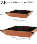 Straight Fire Dark Green Tartan Valet Tray For Nightstands And Desks Microfiber Leather Catch All Organizer size dimensions display.