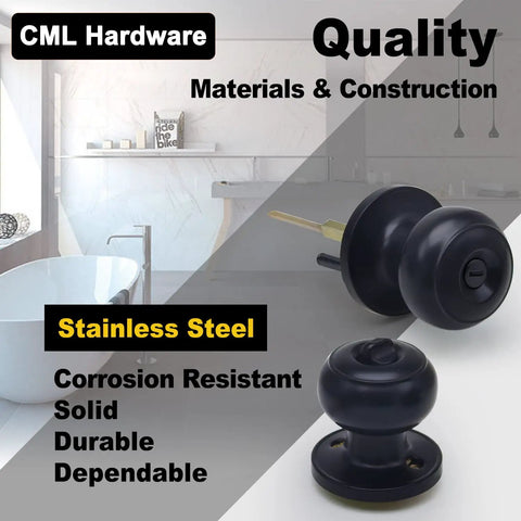 Two Pack Privacy Door Knobs For Bedroom And Bathroom Matte Black Stainless Steel Round Ball Handle Dope Privacy Latch Sleek All Metal Build Fits Two And Three Eighths To Two And Three Quarters Backsets Doors One And Three Eighths To One And Three