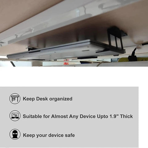 Sleek Under Desk Laptop Mount Bracket Featuring Heavy Iron Screwin Notebook Holder Set for compact organization under desk.