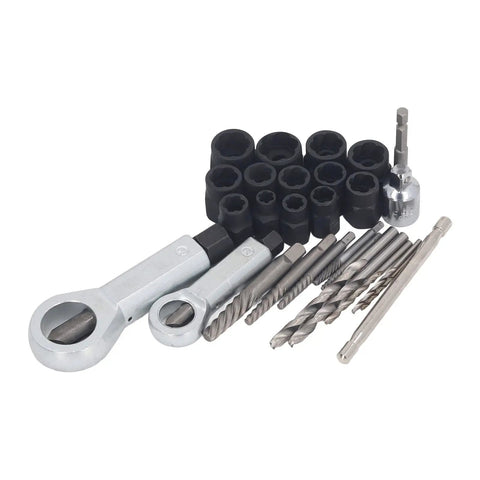 FTVOGUE 28Pc Cr Molybdenum Screw Extractor Kit With Hammer Drill Bits Removes Broken Bolts And Rusty Nuts Fast For Home Garage Auto Repair Pros, black extractors and drill bits