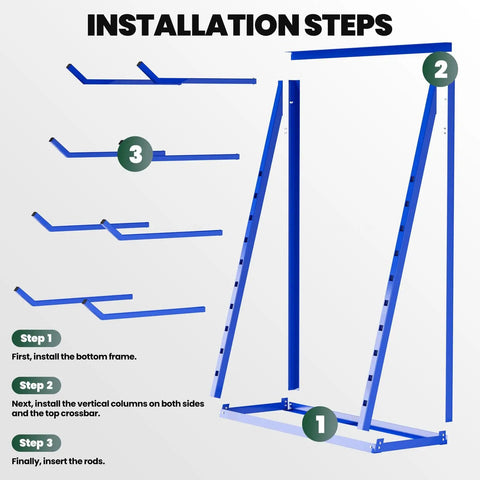 Installation steps for Rock Solid Alloy Steel Lumber Storage Rack And Pipe Shelf With 1000 Lbs Capacity for garage organization.