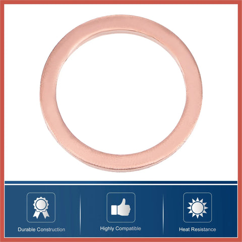 Twenty Piece Copper M14 X 18mm Flat Sealing Washers For Cars And Trucks Hella Secure Fit showing a single copper flat washer.