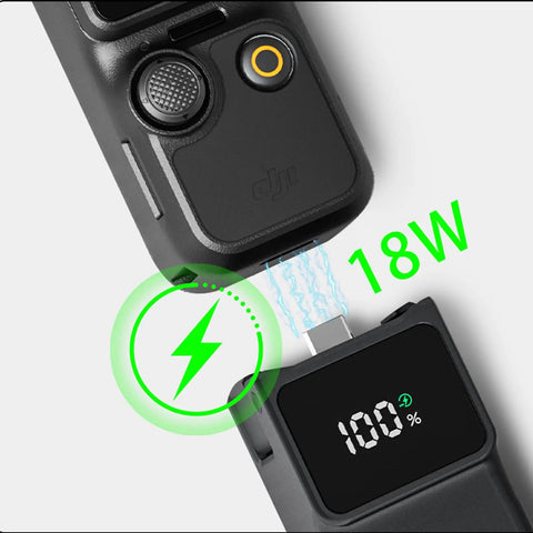 High Capacity Battery Handle For Osmo Pocket 3 And 4 On The Go 5000mAh Power Grip with 18W USB-C fast charge indicator