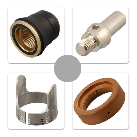 Premium 24 Piece Plasma Cutter Consumables Kit With Electrodes And Nozzles Compatible With Harbor Freight 62204 Machine, showing various components.