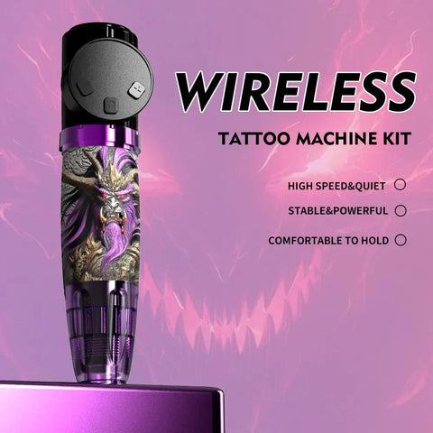 Wireless Tattoo Pen Kit For Beginners With 10 Needles And 7 Ink Colors All In One Tattoo Machine Set Portable Pro Grade Tattoo Supplies Easy Grip Wireless Design For Smooth Precise Tattoos featuring dragon design on handle