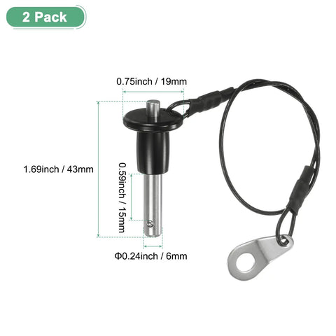 Two Pack Ball Locking Pins 6mm Diameter 15mm Length Quick Release Button Handle Handy Go To Pins For Equipment Setup And Adjustment