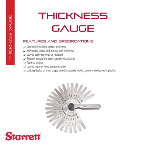 Pro Grade Tempered Steel Thickness Gauge With Easily Removed Leaves For DIYers And Carpenters, 26 Leaves spread fan-like