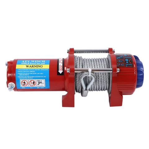 Heavy Duty 4500lb Electric Winch Kit For Trucks And Trailers With Easy Install Planetary Gear Design, featuring steel cable.