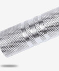 Close-up of silver steel tube for Turn Your Dumbbells Into A Barbell With Steel Connecting Rod, ultra precision threaded surface.