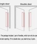 Diagram showing Stainless Steel Push Pull Door Handle For Glass Wood And Metal Doors Heavy Duty Commercial Grade Modern Square Tube Design, single and double doors installation.