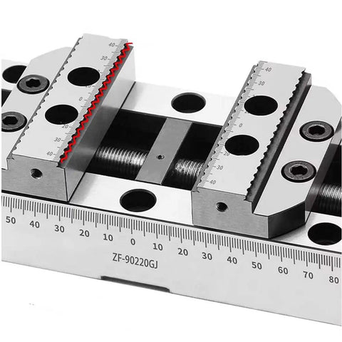 Detailed view of Heavy Duty Self Centering Vise Engineered For Top Shelf Cnc Machining Workflow with measuring scale and clamping jaws.