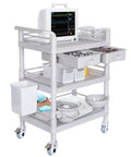 Workhorse 3 Tier Medical Cart On Wheels With 330 Lbs Max Load, Rolling Ultrasound Trolley With Drawers, Dirt Bucket, Sharps Box