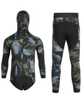 Back view 5mm Neoprene Hooded Spearfishing Wetsuit Two Piece Full Body Camouflage Diving Suit For Cool Water Freediving And Hunting, Long Sleeve, Green XXL, For Cold Water Conditions, Comfortable Fit