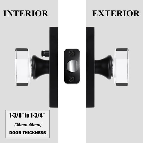 Side view of Matte Black Clear Glass Crystal Door Knobs With Privacy Lock For Bedroom And Bathroom, Octagon Modern Classic Interior Door Knobs, Easy Install, Durable Finish on door