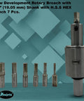 Precision Rotary Broach Set With 3/4 Inch Shank And 7-Piece HSS Hex Punch Kit displayed against a geometric background