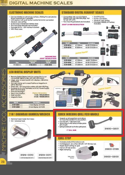 Precision Quill Feed Handle For Milling Machines With Quick Index Release, 1 inch hub, spring-loaded, solid grip lever.