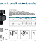 Heavy Duty Hydraulic Knockout Punch Kit Half Inch To Two Inch Hole Punch Driver For Electrical Conduit specifications diagram