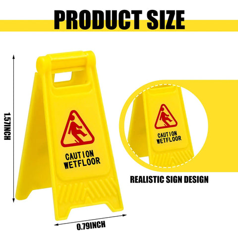Ultimate Boss Set Of 12 Mini Wet Floor Signs Rad Tiny Yellow Caution Sign For Safety Fun And Doll Play With Durable Plastic Warning Tags Game Changer Value, 1.57 inch tall wet floor sign.