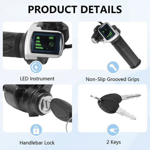48V Half Twist Throttle Grip With LED Display And Lock Key Set For Bikes And Scooters Easy Install Smooth Acceleration Durable Build Power Readout Only Active On 48V Systems