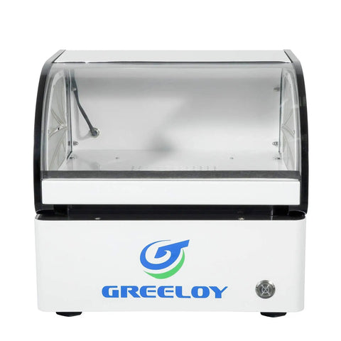 60W Dental Lab Dust Collector With Multi Stage Filtration And Polishing Suction Station Featuring Bright Led Work Lamp and Quiet Suction Blower front view with transparent cover.