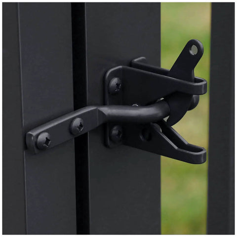 2 Pack Gate Latch For Wooden Fences, Gravity Self Locking, Heavy Duty Stainless Steel Hardware Kit installed on gate