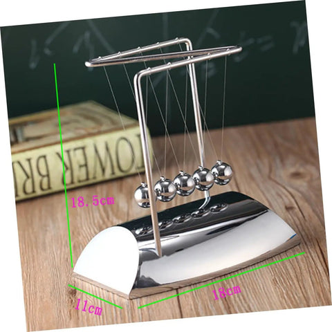 Z Shape Newtons Cradle Desk Toy For Home Office Decor with silver finish and five-ball configuration on wooden desk
