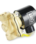 Side view of Brass Heavy Duty Electric Solenoid Valve 3/8 inch NPT 110V AC Normally Closed with durable brass body and dual cable connection.