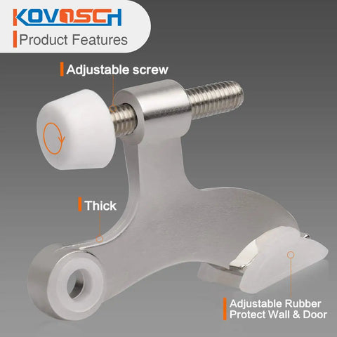 Six Pack Adjustable Hinge Pin Door Stopper Set In Brushed Satin Nickel Heavy Duty Door Stops With White Rubber Bumper Tips