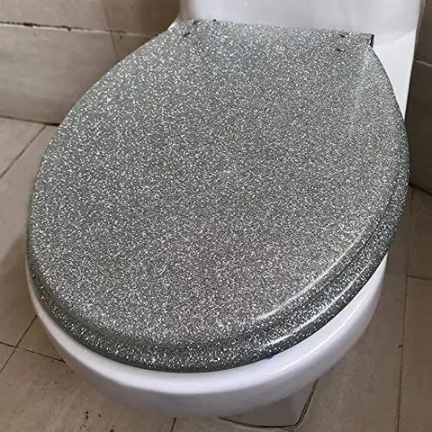 Rock Solid Soft Close Toilet Seat Heavy Duty Resin U Shape Bathroom Seat Slam Free Lid With Zero Hassle Quick Release Hinges And Super Easy Top Mount Setup, glitter finish.