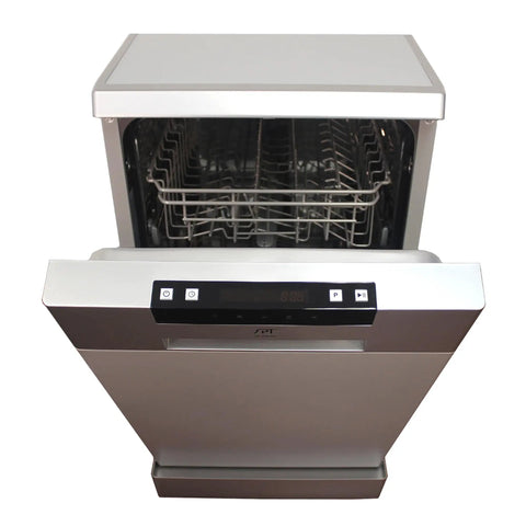Sick 18 Inch Portable Dishwasher With Energy Star Certified Savings And Genuine Stainless Steel Interior featuring open door and control panel.